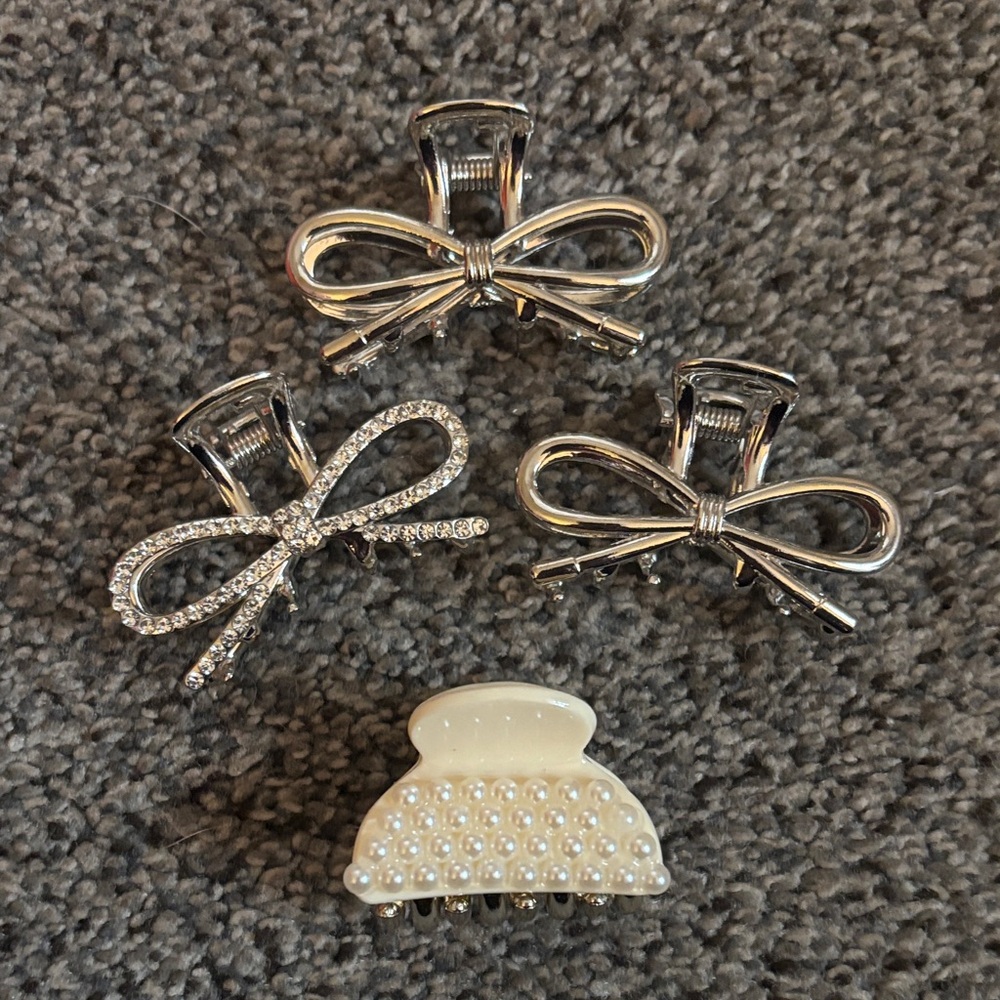 Silver Bow Hair Clips and Pearl Hair Clip
